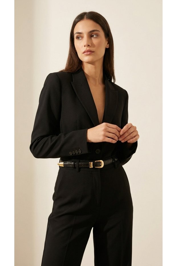 Satin Gold Buckle Thin Crocodile Pattern Leather Women's Belt, Curved Body and Stylish Elegant Design, Belt for Pants, Jeans, Dress, Jacket and Shirt.