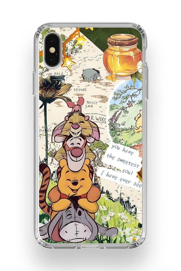 iPhone X / XS Compatible Vintage Winnie Pooh Collage Pattern Transparent Phone Case