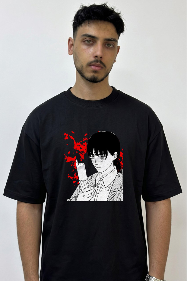 Akane Sawatari Design Printed Oversize Black T-Shirt