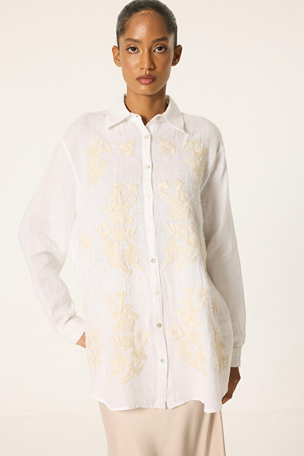 100% Linen Embroidered Shirt