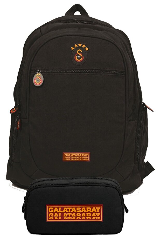Double School Bag and Pencil Case Set Black - Red (Gs 5 Star Printed) Boy - Setgs26521C