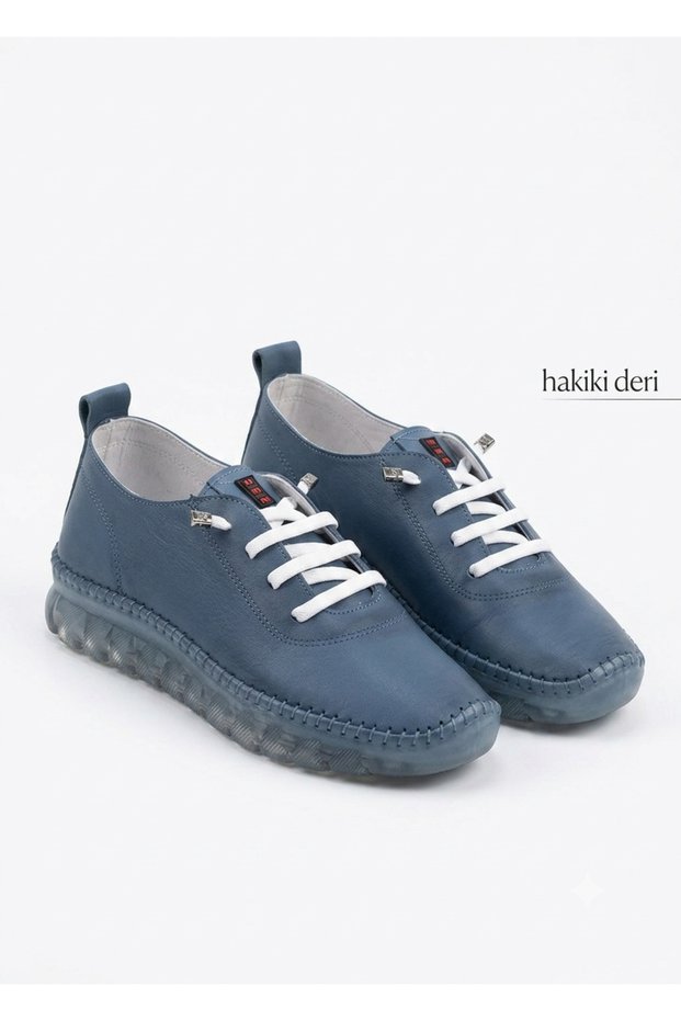 Jiten Blue Genuine Leather Lace-Up Women's Sports Shoes