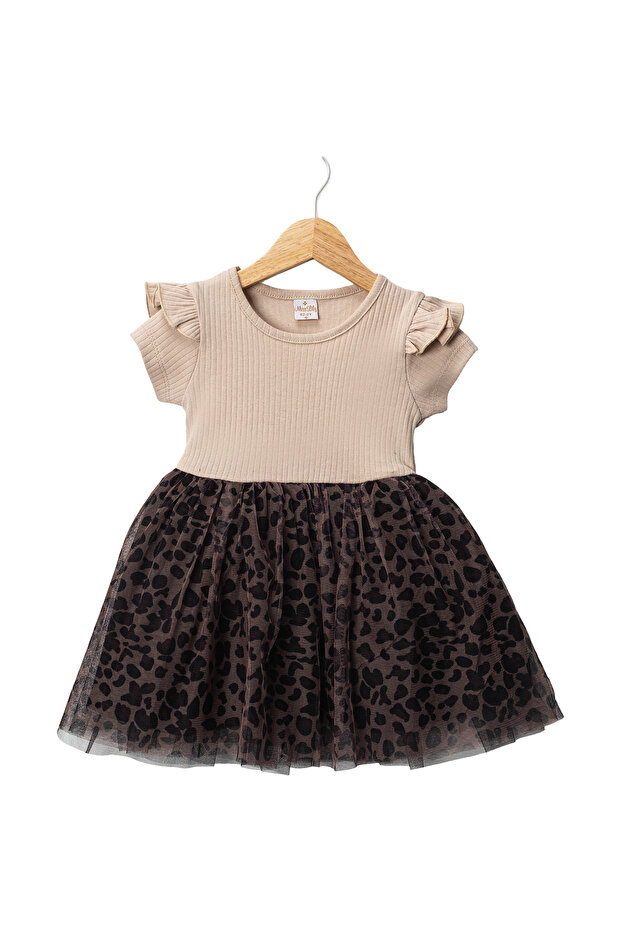 Girl's Leopard Patterned Tulle Skirt Dress Cotton Fabric for Ages 2-5 Years