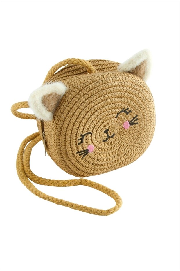 Cat Ear Straw Bag - Brown