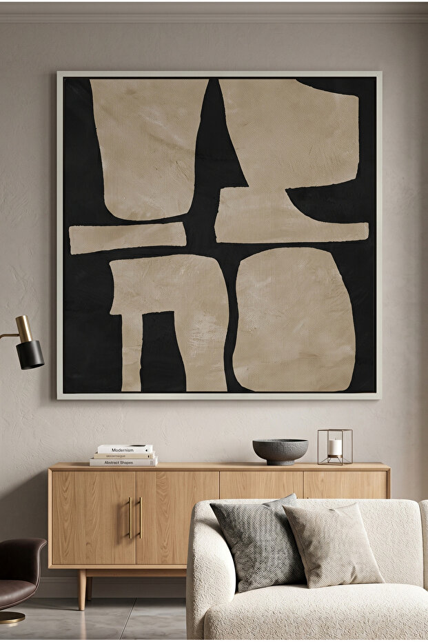 Modern Tan Geometric Wall Art | Framed Canvas Print | Luxury Modern Decor for Living Room, Bedroom, Office & Gift