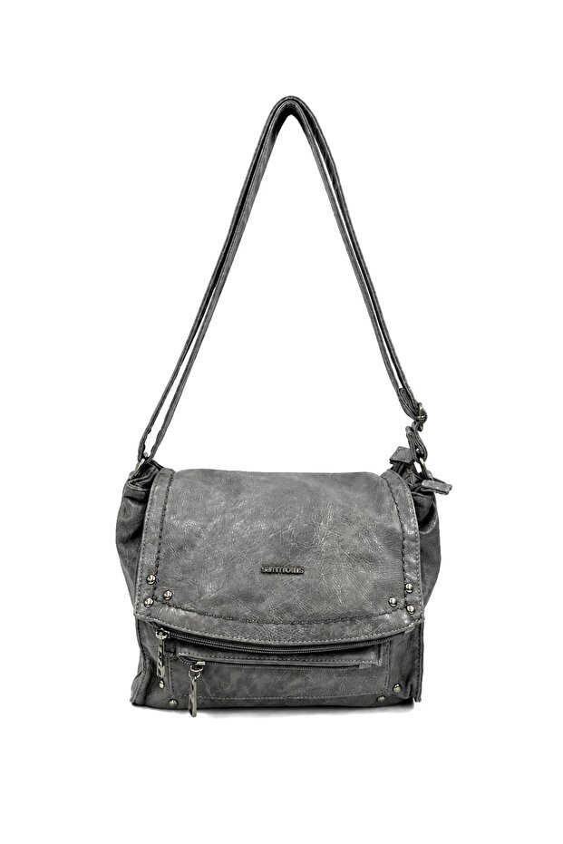 Viatox Vs 007 Women's Multi-Pocket Faux Leather Shoulder Bag with Flap in Gray