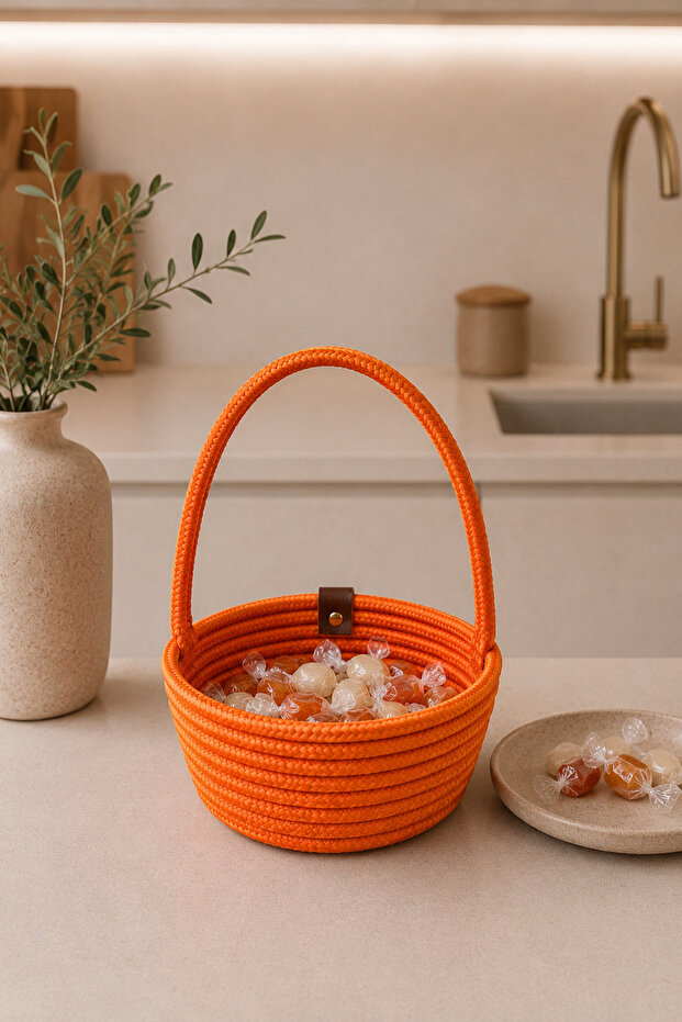Candya Handmade Rope Multi-Purpose Guest Candy Basket, Gift Basket, Wedding Basket Decorative Organizer Fruit Basket Presentation Basket 19X7 cm
