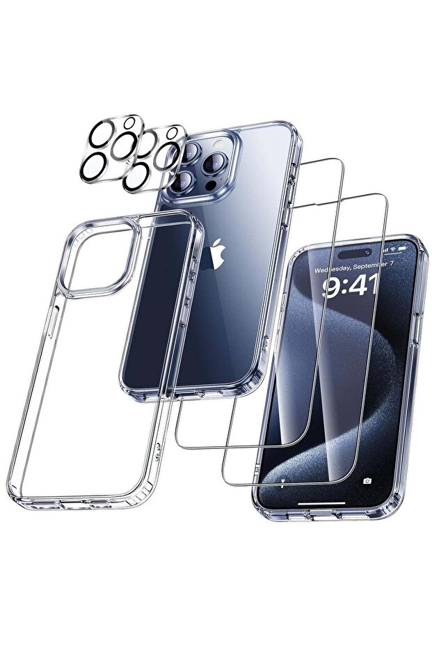 5 in 1 Clear Case for iPhone 15 Pro Max with Screen & Camera Protectors