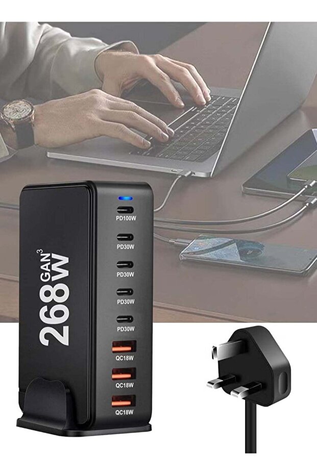 268W USB-C Fast Charging Station – 8-Port Desktop Charger