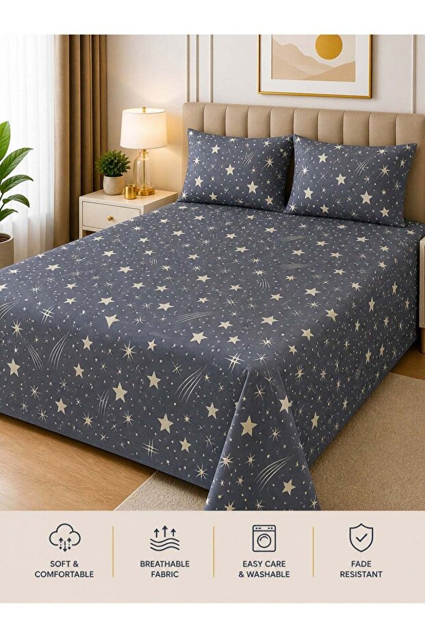 King Size Bedsheet Set with 2 Pillow Covers 220x240cm Soft Breathable Fabric 125 GSM Comfortable & Fade Resistant