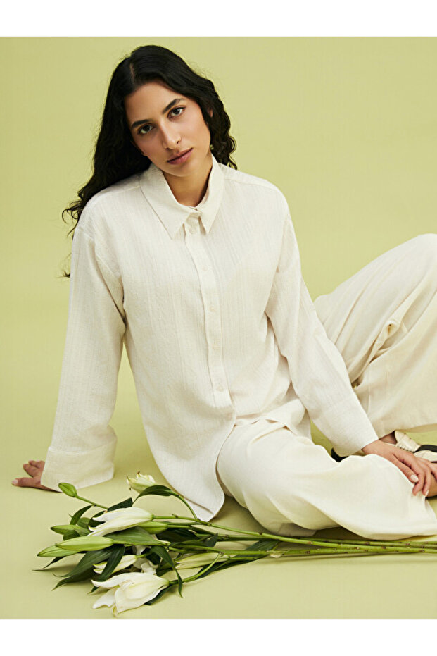 Plain Linen Blended Women's Shirt Tunic