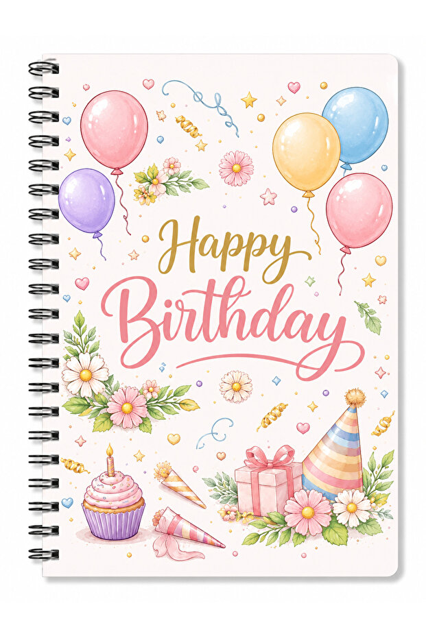 🎂 دفتر حلزوني مقاس A5 مع كعكة عيد ميلاد سعيد | دفتر ملاحظات مخطط | تصميم بطابع عيد الميلاد