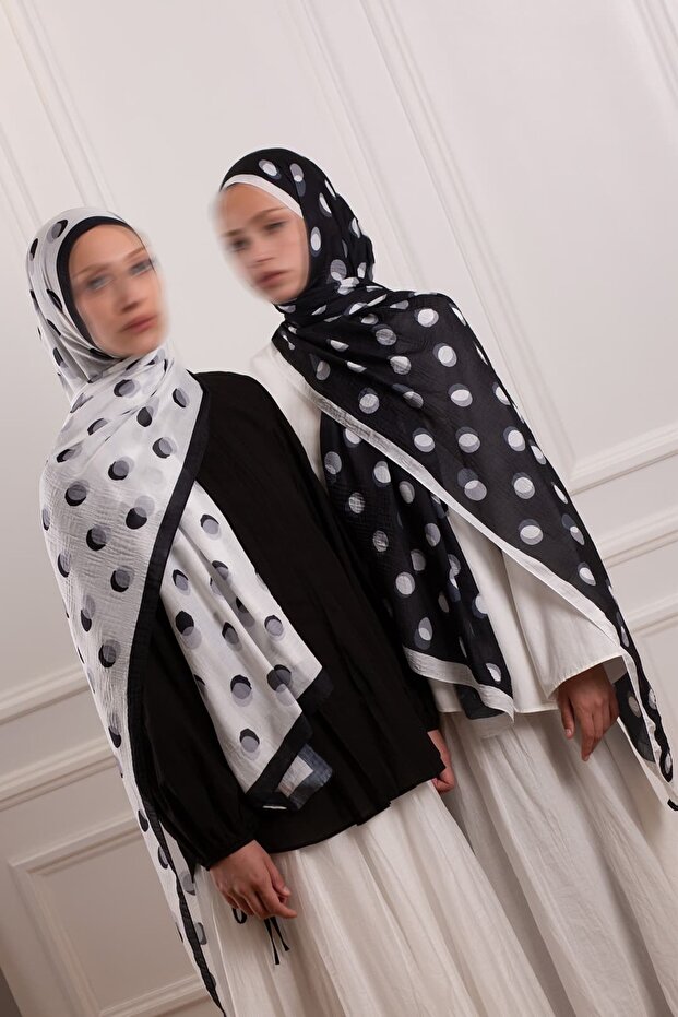 Polka Dot Patterned Muslin Shawl - 1