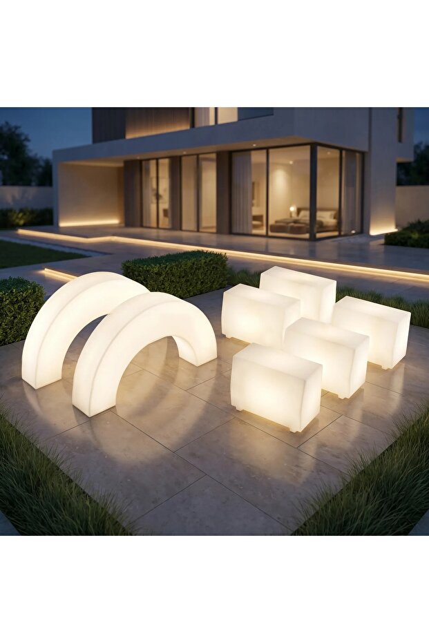 Medium Curb Set 5 Pieces + 2 Red Arches Led Lighting