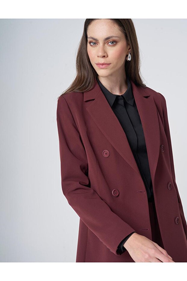 Men's Collared Basic Blazer Jacket Claret Red - 7