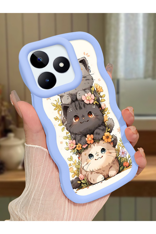 Realme Note 50 Compatible Case Camera Protector Blue Silicone Couple Phone Case Cat Pattern
