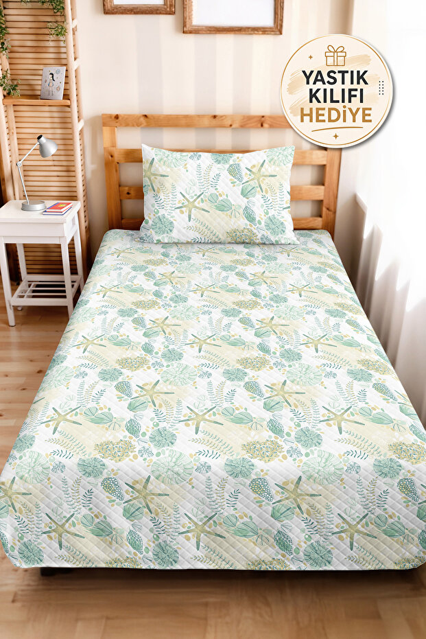 Sea Shell Mint Young Room Single Pique Set - Marine Beige 160X220 cm Quilted Bedspread