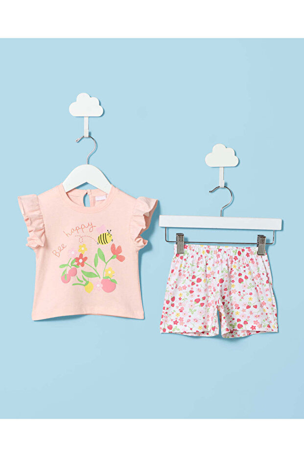 Infant Girls Pink Floral Placement Print Casual Set