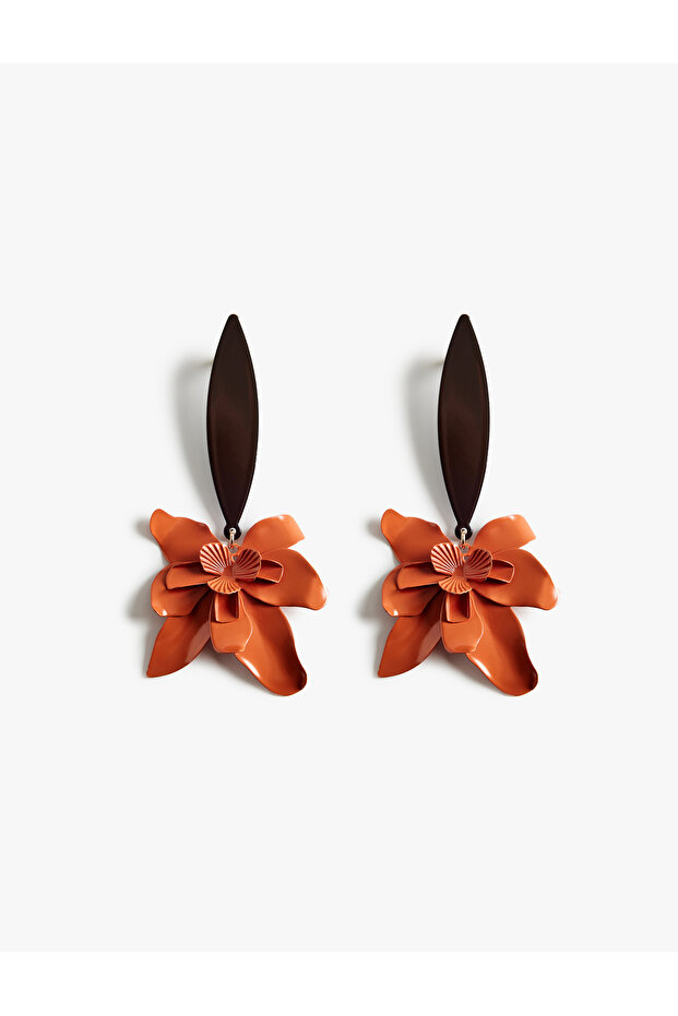 Large Size Steel Dangle Floral Earrings - X Melis Ağazat