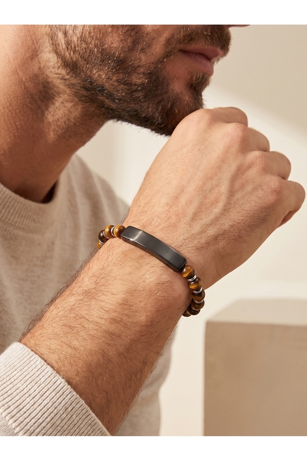 Cobra Eye Natural Stone Plate Steel Chain Men's Premium Bracelet 01869