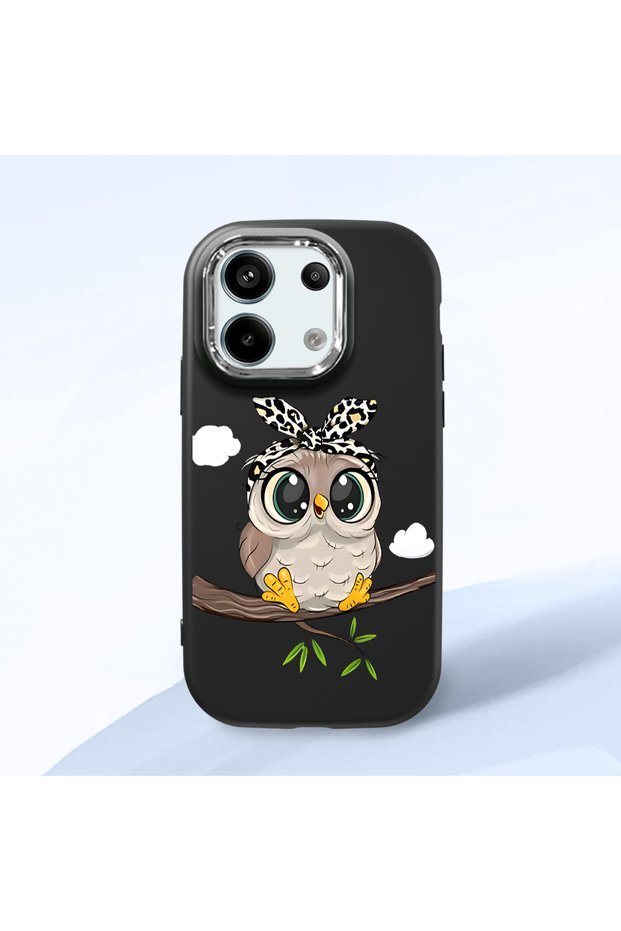 Redmi Note 13 Pro 5g Compatible Case Camera Protector Black Silicone Couple Phone Case with Owl Pattern