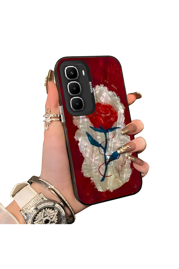 Infinix Hot 60 Pro+ Compatible Silicone Edge Hard Back Case Couple Phone Case with Rose Pattern