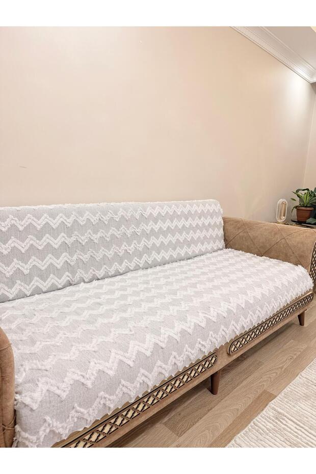 Sofa Bed Cover Premium Zigzag Woven Sofa Shawl 170*210 Gray