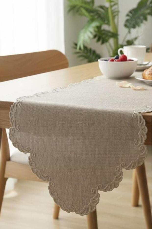 Shelly Linen Appliqued Runner 40X120 cm Beige