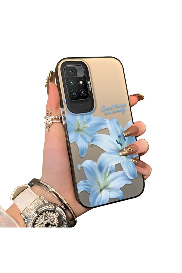 Redmi 10 Compatible Silicone Edge Hard Back Case Couple Phone Case with Floral Pattern
