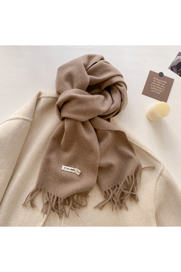 Khaki 2025 New Women's Winter Wool Scarf - Long Warm Cashmere-Like Solid Pashmina Shawl Wrap Hijab B