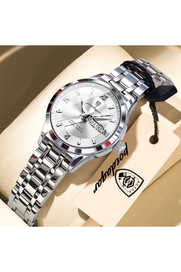 503 Silver White Luxury Elegant Woman's Watches Luminous Waterproof Stainless Steel Ladies Wristwat