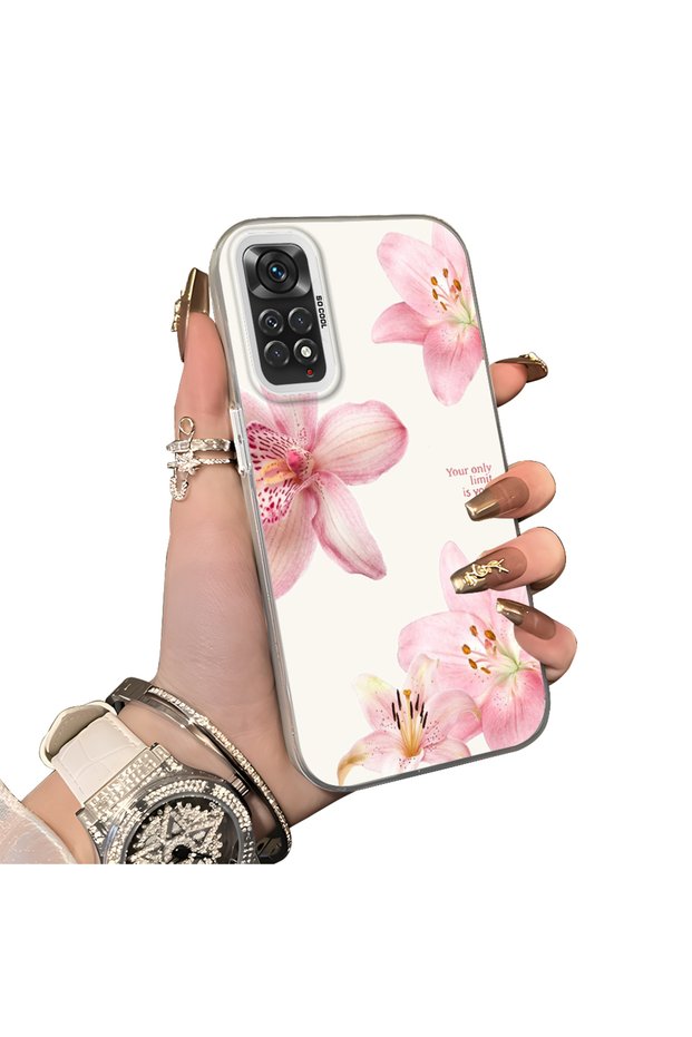 Redmi Note 11 Compatible Silicone Edge Hard Back Case Couple Phone Case with Floral Pattern