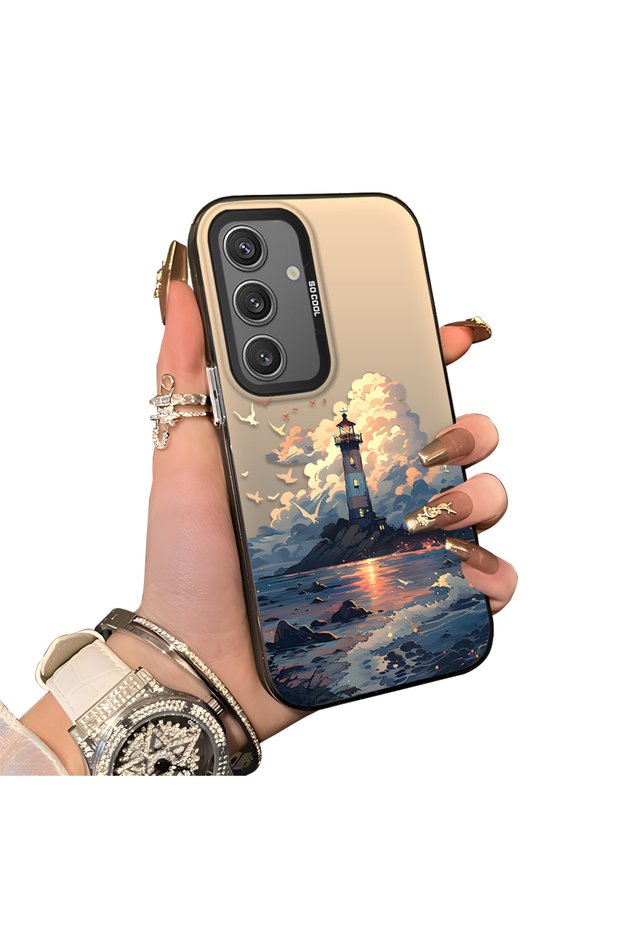 Samsung Galaxy S24 Compatible Silicone Edge Hard Back Case Couple Phone Case Tower Pattern