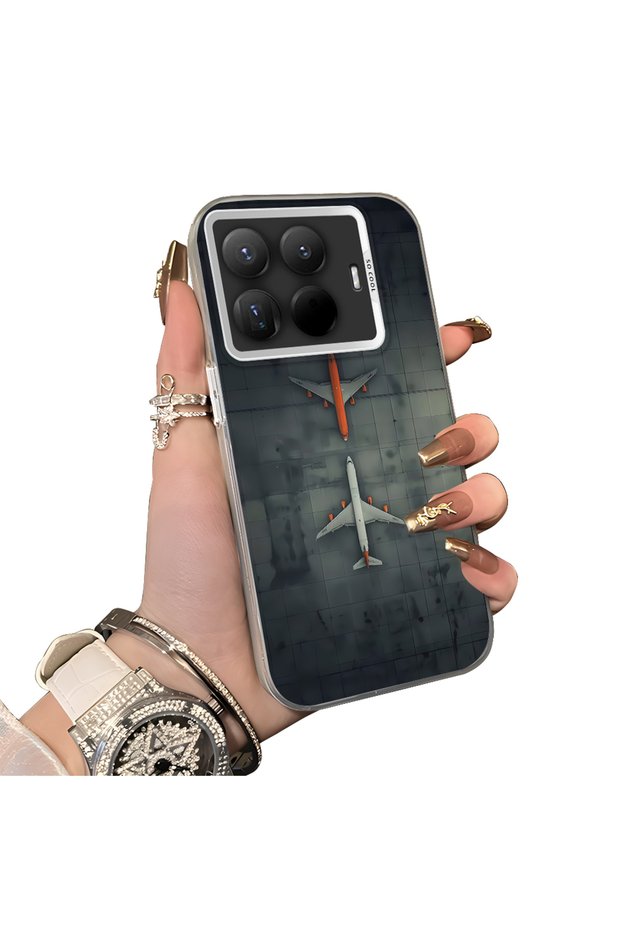 15t Pro Compatible Silicone Edge Hard Back Case Couple Phone Case Airplane Patterned
