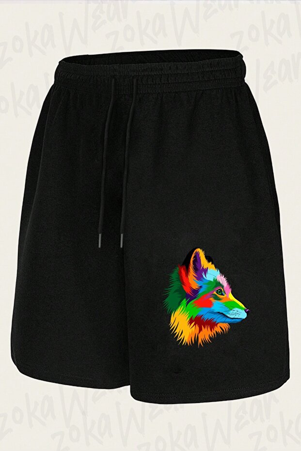 Unisex Colorful Fox Design Printed Shorts