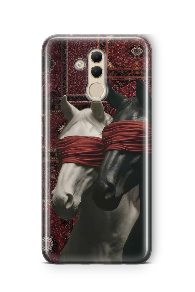 Huawei Mate 20 Lite Compatible Transparent Phone Case with Carpet Background and Horse Artistic Pattern