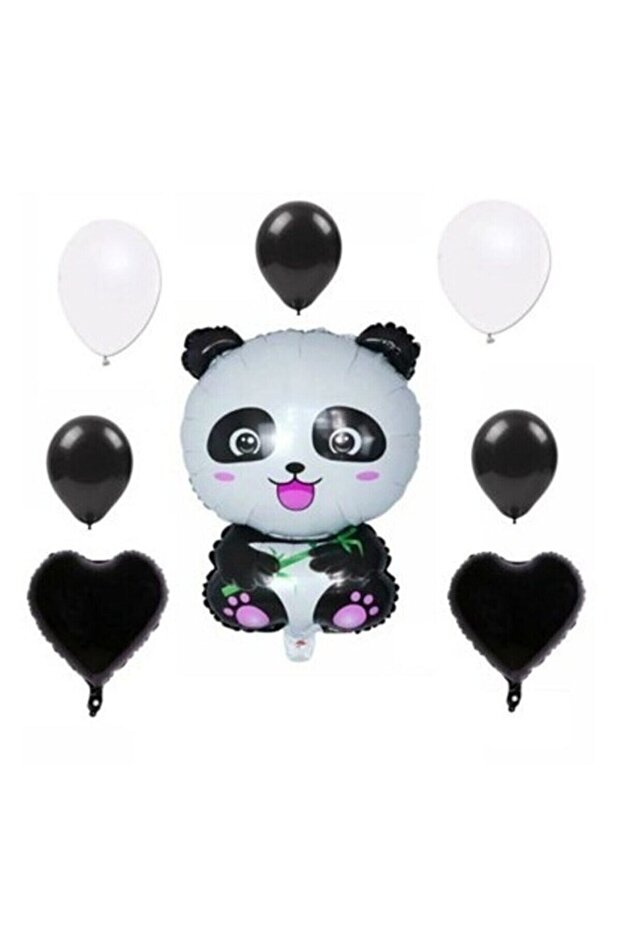 İstoç Panda Black and White Heart Set Foil Balloon