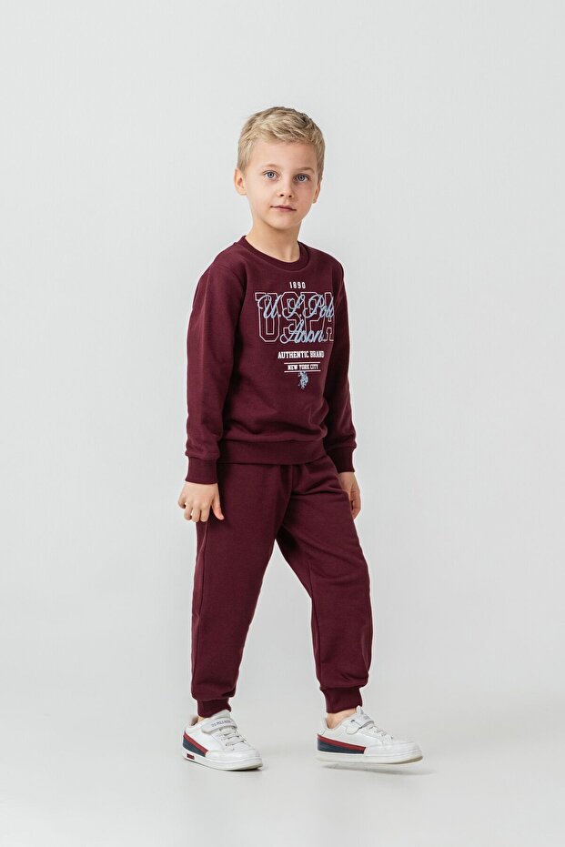 Boy's Printed Purple Long Sleeve Tracksuit Set Us2609-C-V1