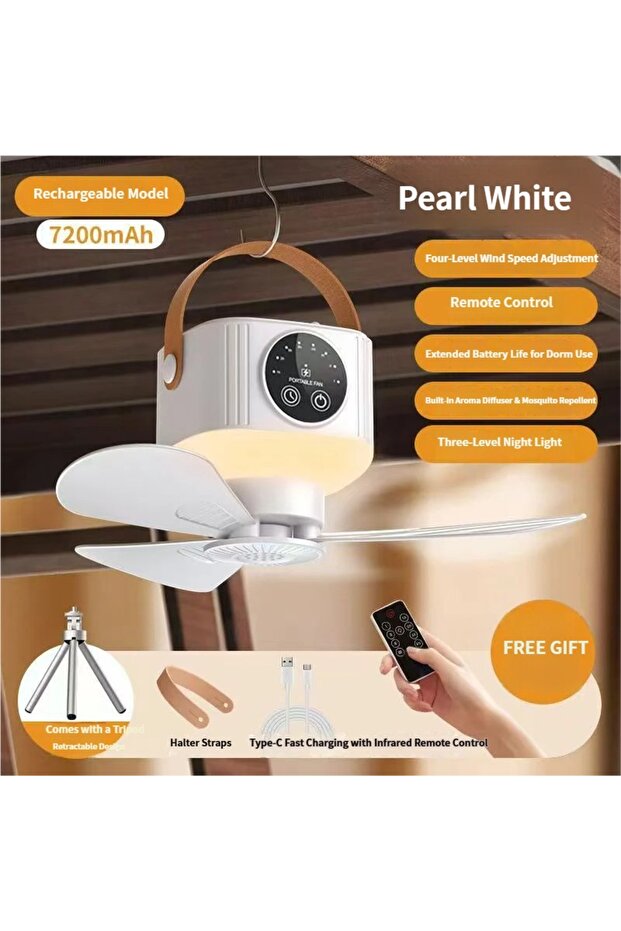 7200mAn white LED Light With Fan Portable Silent Ceiling Fans Light Rechargeable/Plug-in LED Lamp Re