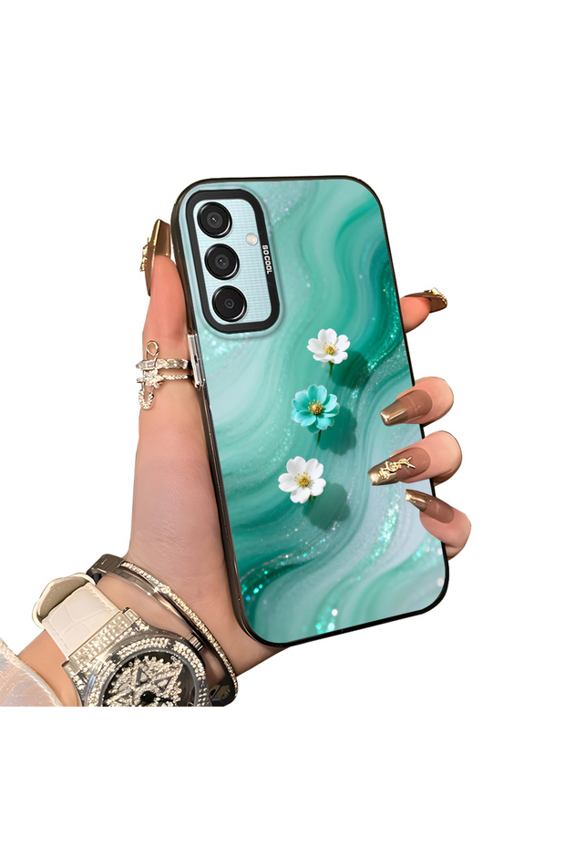 Samsung Galaxy M15 Compatible Silicone Edge Hard Back Case Couple Phone Case with Floral Pattern