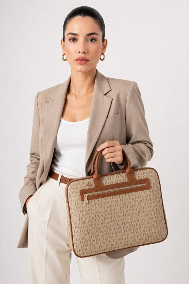 Women's Hand and Shoulder Bag Monogram Printed Beige-Tan
