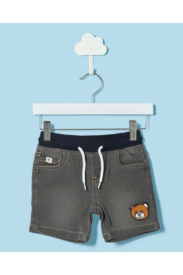 Infant Boys Grey Embroidered Denim Shorts