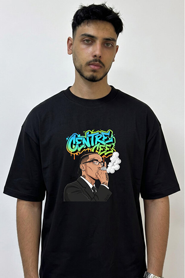 Central Cee_54 Design Printed Oversize Black T-Shirt