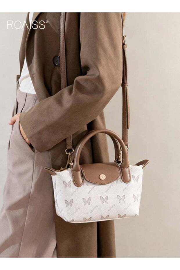 Women Stylish Handbag with Top Handle and Butterfly Pattern, Large Capacity Shoulder Bag