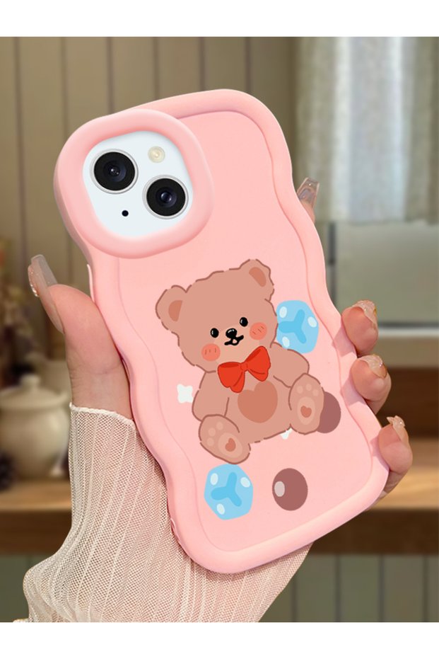 iPhone 13 Compatible Case Camera Protector Pink Silicone Couple Phone Case Bear Pattern