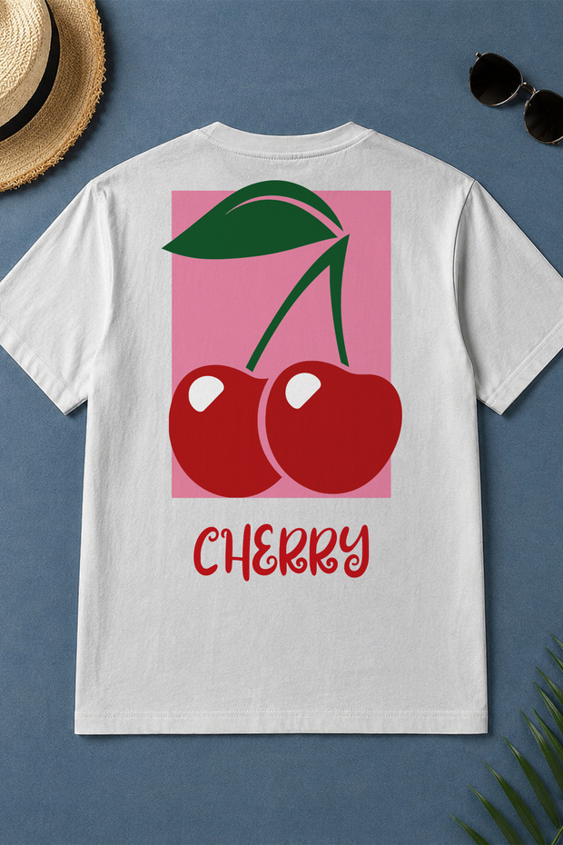 تي شيرت أبيض بتصميم Cherry Dream مصنوع من القطن بنسبة 100% ومقاس كبير جزئياً