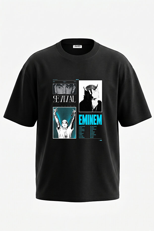 Eminem_50 Design Printed Unisex Oversize Black Tshirt