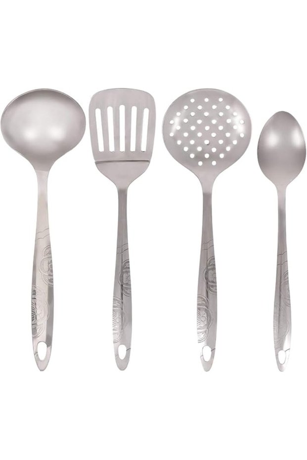 Stainless Steel Cooking Utensil Set Of 4 Pieces, 14 inch, VPI027, Cooking Spoon , Serving Spoon , Stirring Soup Spoon , Cooking Turner , Pancake Flipper , Pasta Skimmer