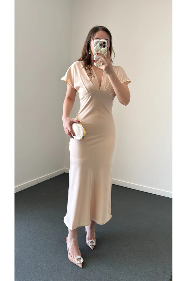 Beige Satin Dress - 2Y203111