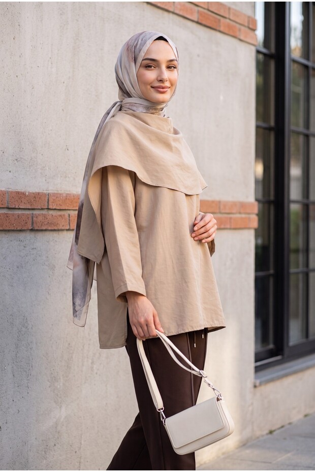 Oversize Modal Tunic with Detachable Cape - Mink